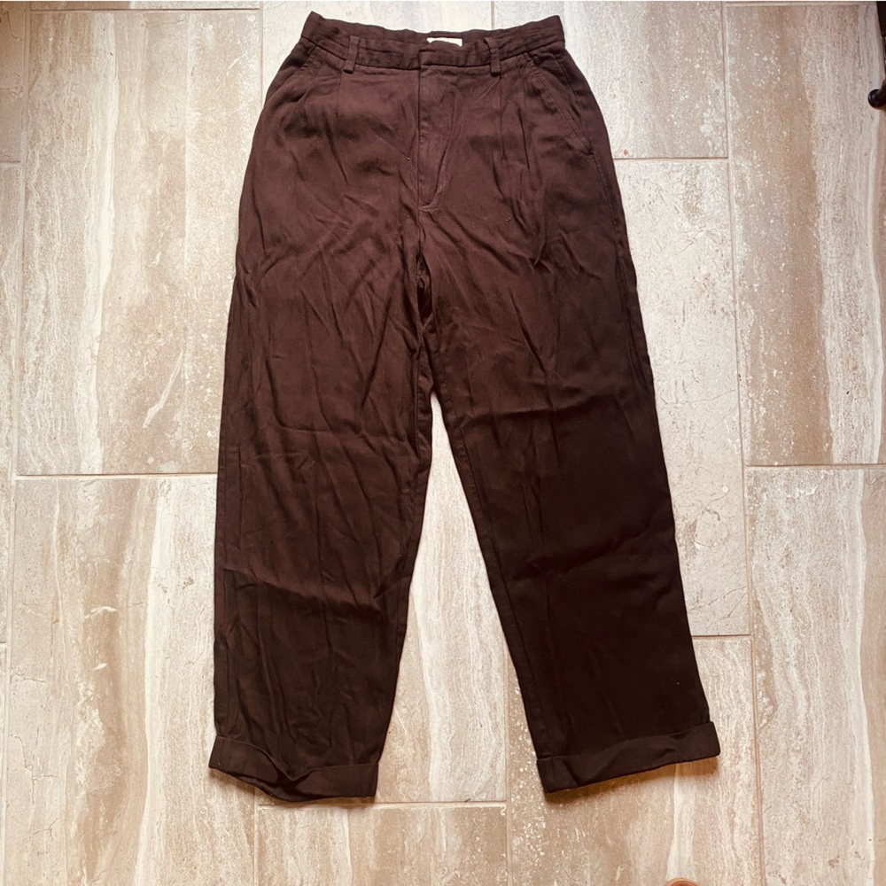 Vintage GAP 90's Fluid Drape Minimalist Brown Heavy Rayon Pleated Dark Academia